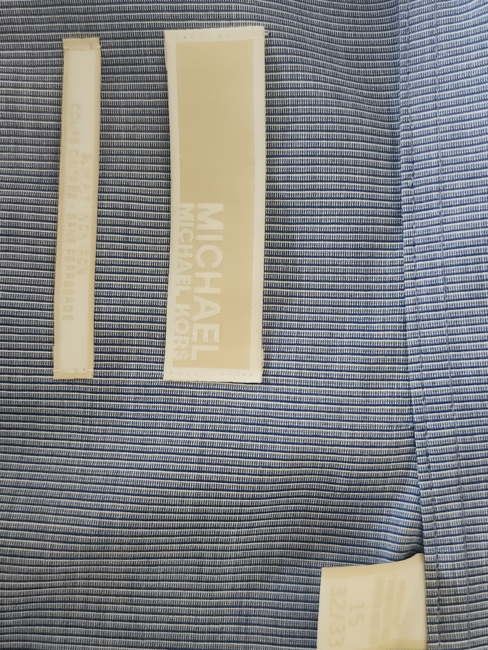Michael Kors Beige Logo Patch on Blue-White Striped Fabric